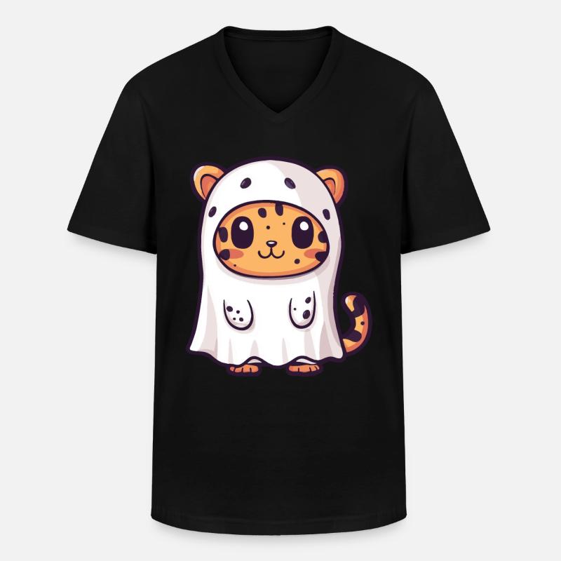 Leopard Halloween Comic Ghost - Men's V-Neck T-Shirt - black