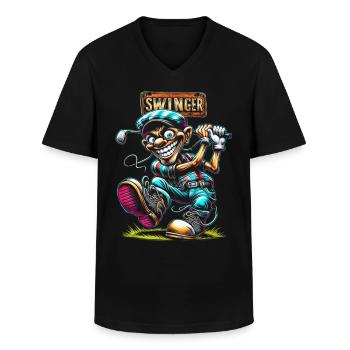 Drôle Golf Swinger Chemise Cartoon Golfer Homme - T-shirt col V Homme - noir - Devant - AI Model Male 178 dark (178cm)