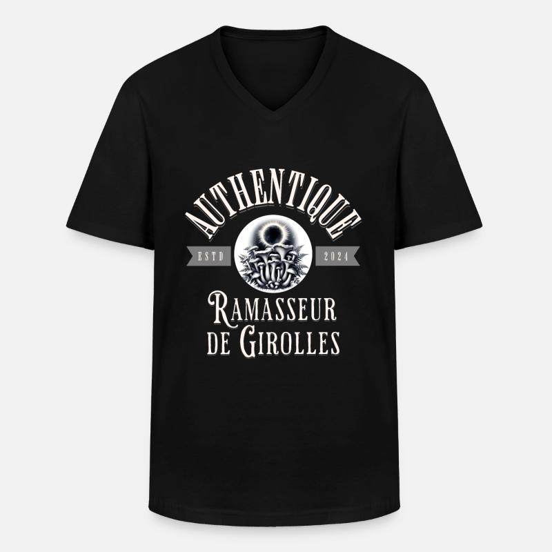 Authentique ramasseur de girolles - T-shirt col V Homme - noir