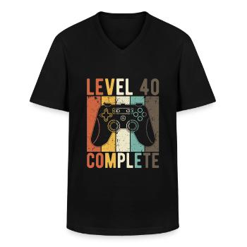 40th Birthday Retro Gamer Level 40 Complete - Men's V-Neck T-Shirt - black - Front - AI Model Male 178 dark (178cm)
