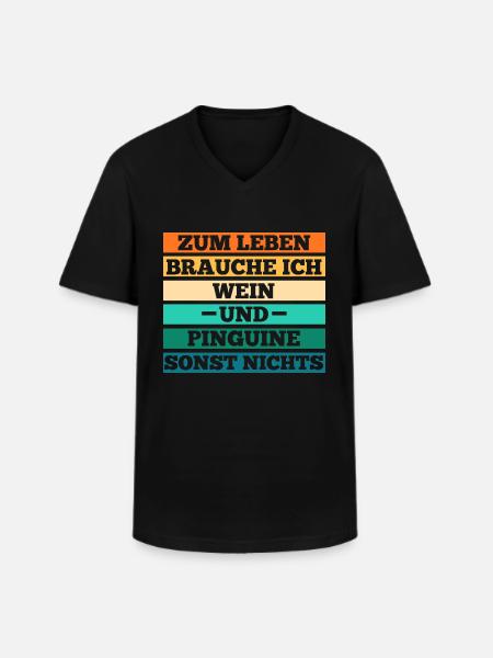 Wein Pinguin - Männer-T-Shirt mit V-Ausschnitt - Schwarz