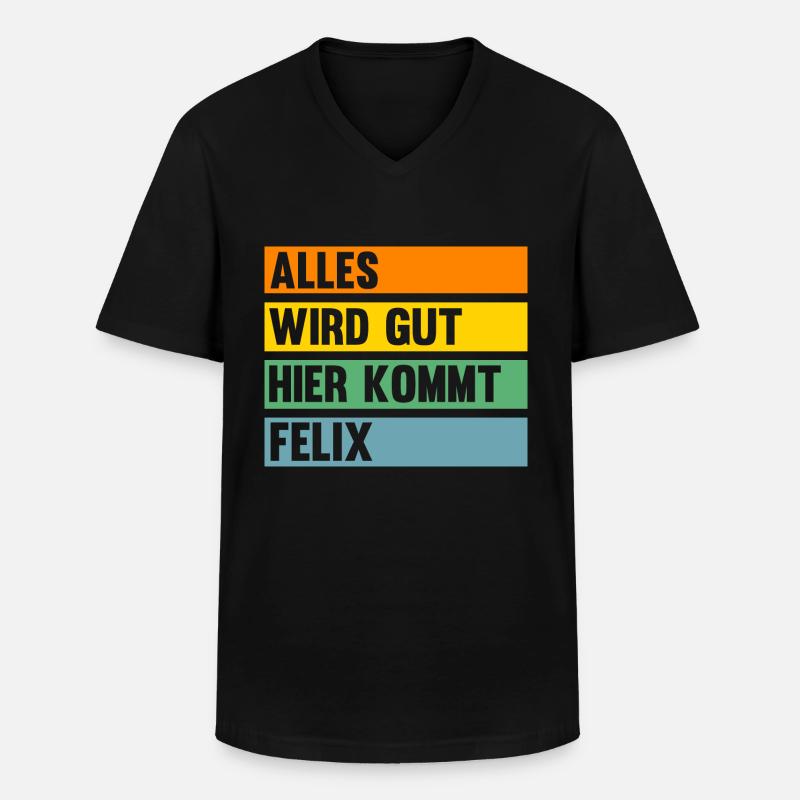 Felix - Männer-T-Shirt mit V-Ausschnitt - Schwarz