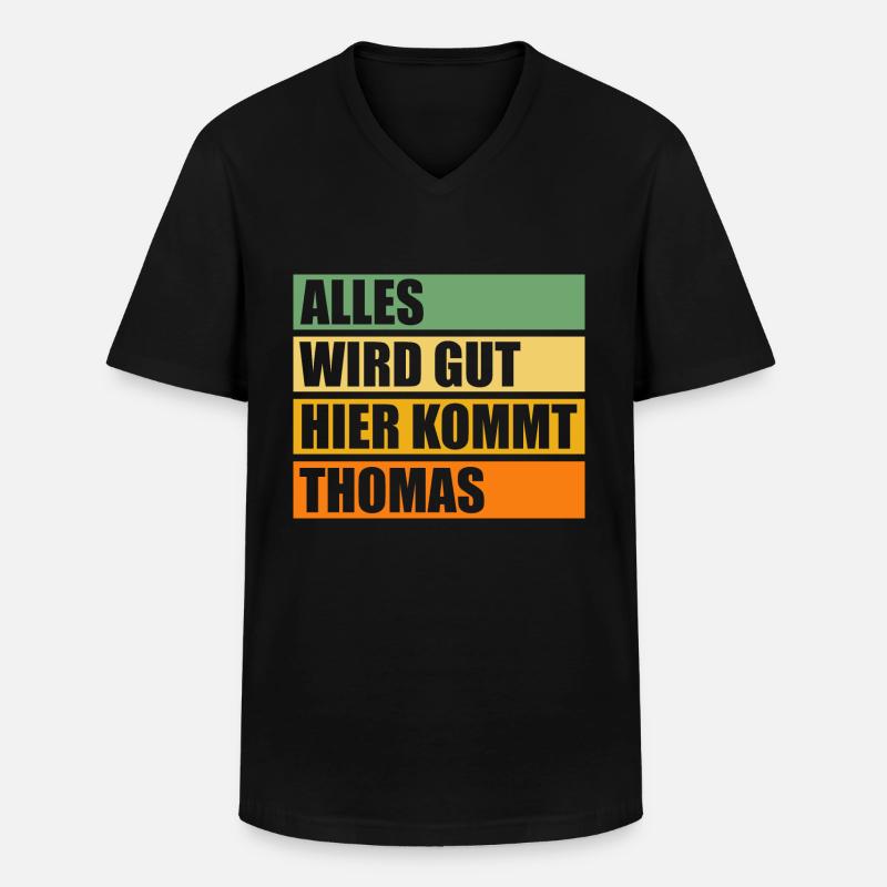 Thomas - Männer-T-Shirt mit V-Ausschnitt - Schwarz