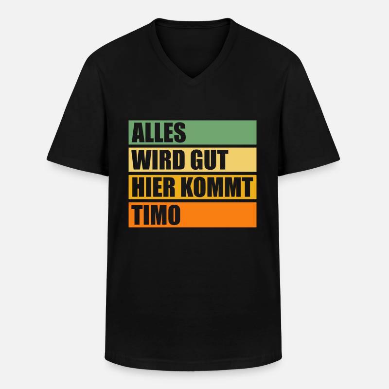 Timo - Männer-T-Shirt mit V-Ausschnitt - Schwarz