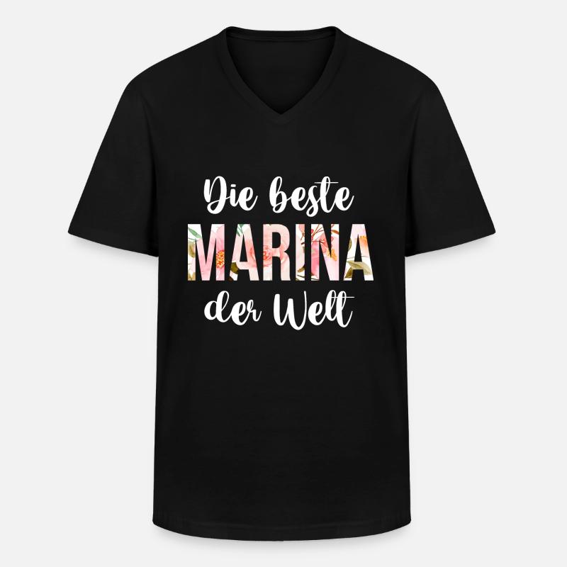 Marina - Männer-T-Shirt mit V-Ausschnitt - Schwarz