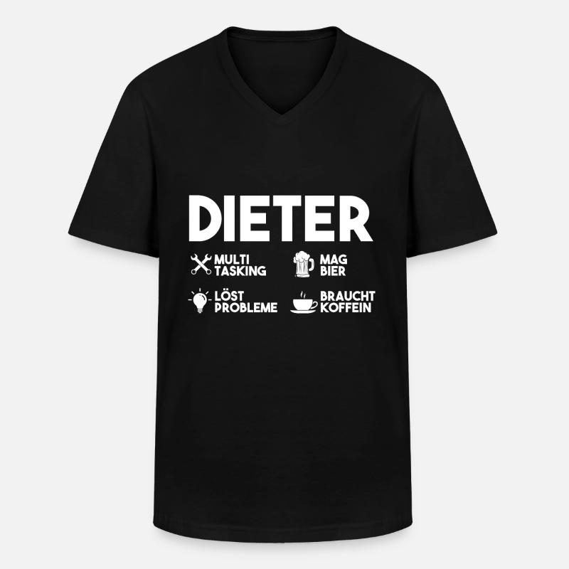 Dieter - Männer-T-Shirt mit V-Ausschnitt - Schwarz