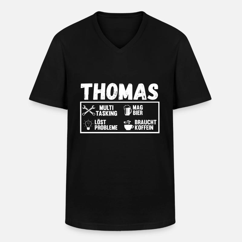 Thomas - Männer-T-Shirt mit V-Ausschnitt - Schwarz