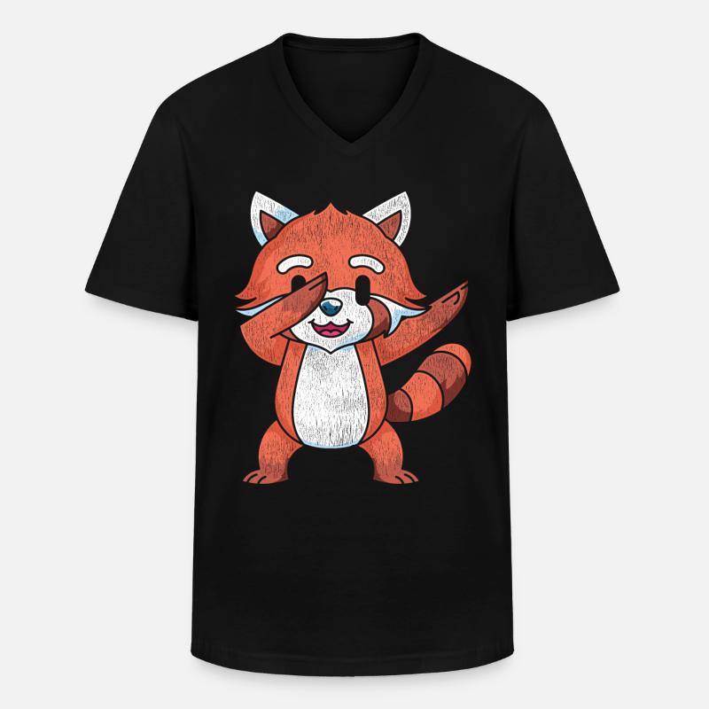 Dabbing Roter Panda - Männer-T-Shirt mit V-Ausschnitt - Schwarz
