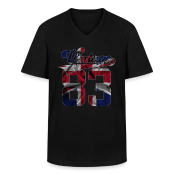 42ND BIRTHDAY UK VINTAGE 1983 - Men's V-Neck T-Shirt - black - Front - AI Model Male 178 dark (178cm)