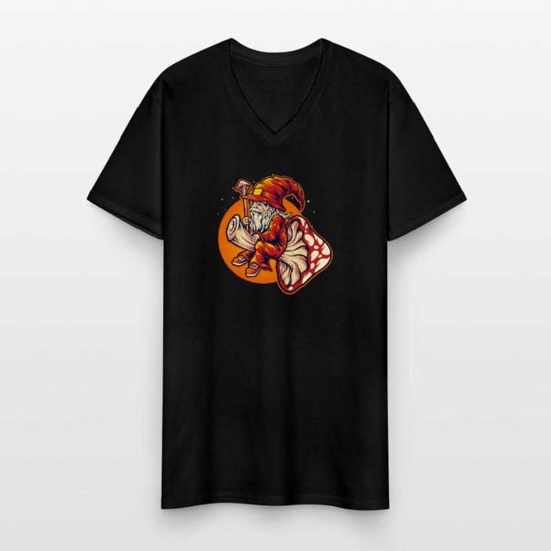 Dwarf wizard riding toadstool Men's V-Neck T-Shirt