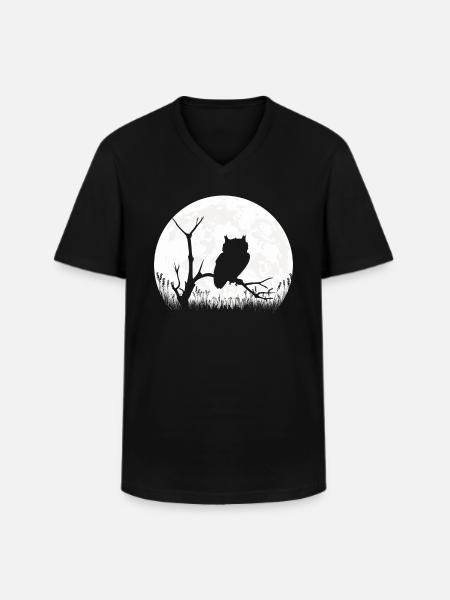 Eule Mond Schlafshirt Geschenk - Männer-T-Shirt mit V-Ausschnitt - Schwarz