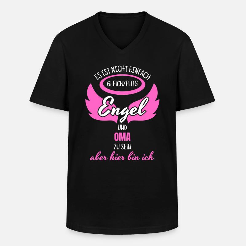 Oma Engel - Männer-T-Shirt mit V-Ausschnitt - Schwarz