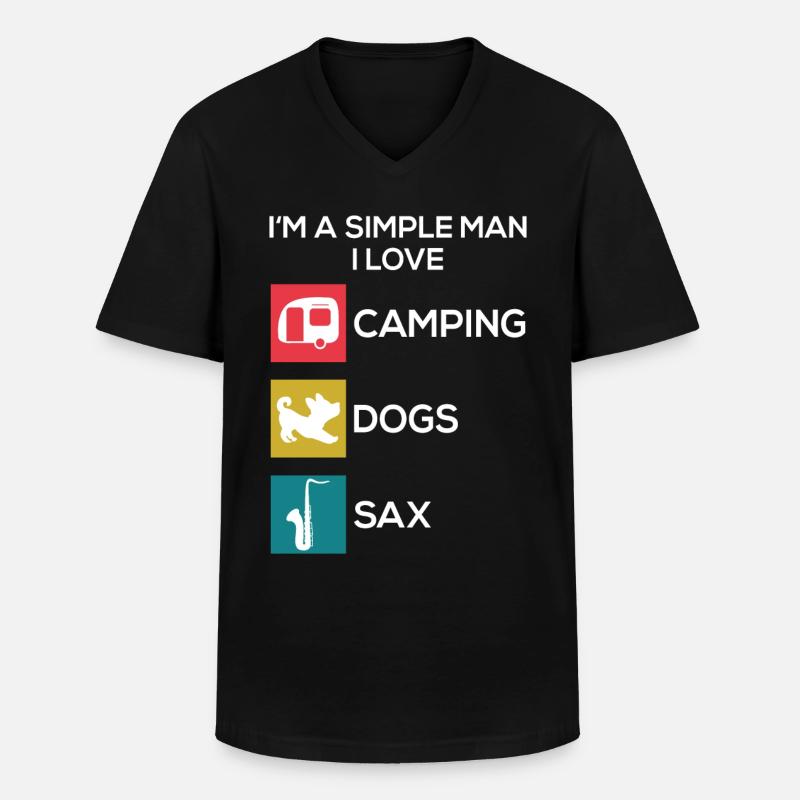 Saxophon Camping Hunde Männer - Männer-T-Shirt mit V-Ausschnitt - Schwarz