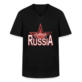 MADE in Russia Police avec étoile - T-shirt col V Homme - noir - Devant - AI Model Male 178 dark (178cm)