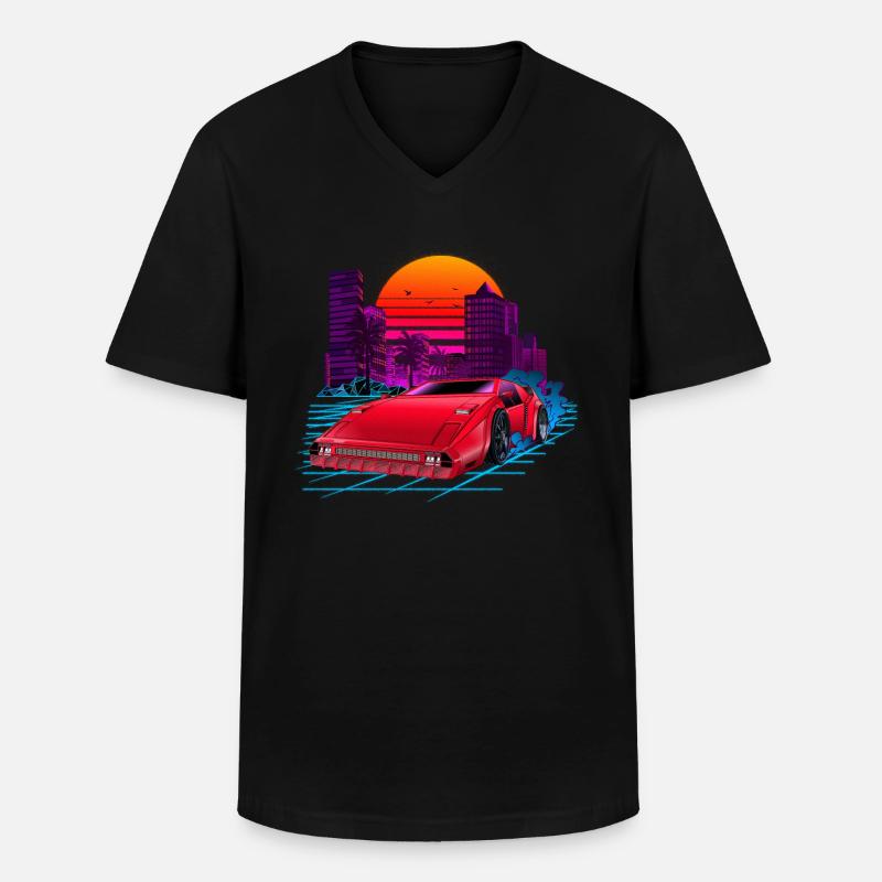 80s Synthwave Retro Car - Männer-T-Shirt mit V-Ausschnitt - Schwarz
