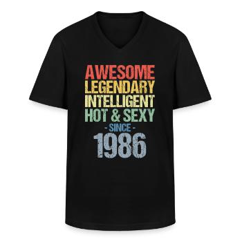 Syntynyt 1986 Syntynyt 1986 Syntymäpäivä - Klassinen miesten t-paita v-pääntiellä - musta - Edestä - AI Model Male 178 dark (178cm)