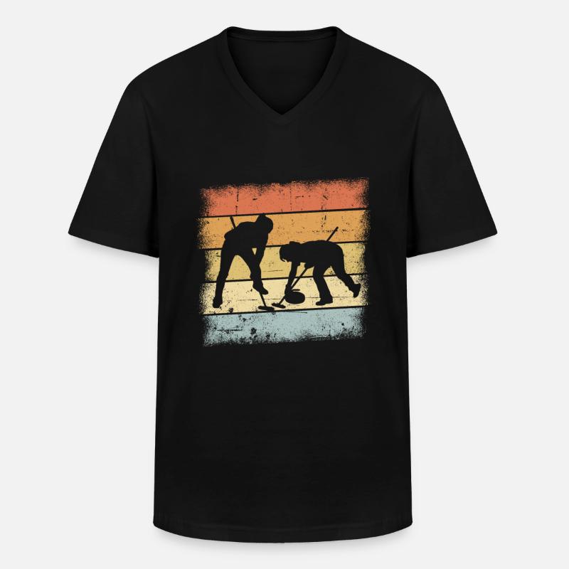 Curling Retro - Männer-T-Shirt mit V-Ausschnitt - Schwarz
