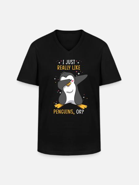 Penguin Love Penguin Saying - Men's V-Neck T-Shirt - black