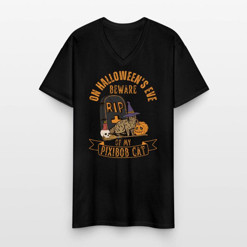 Mignon et effrayant Pixiebob Chat Halloween T-shirt col V Homme