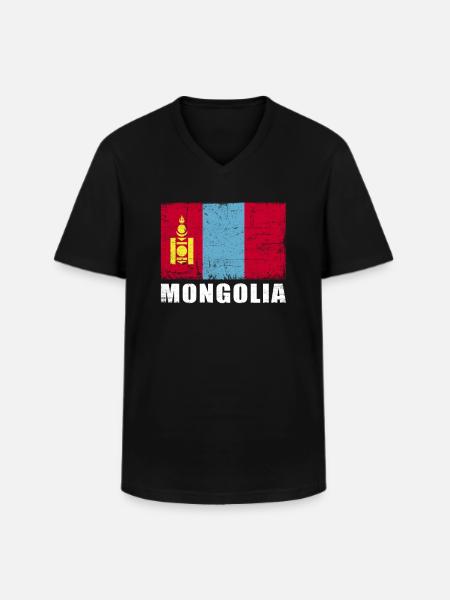 Mongolia Flag Grunge Mongolia Flag - Men's V-Neck T-Shirt - black