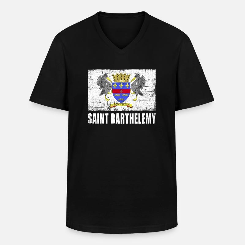 Saint Barthélemy Flagge - Männer-T-Shirt mit V-Ausschnitt - Schwarz