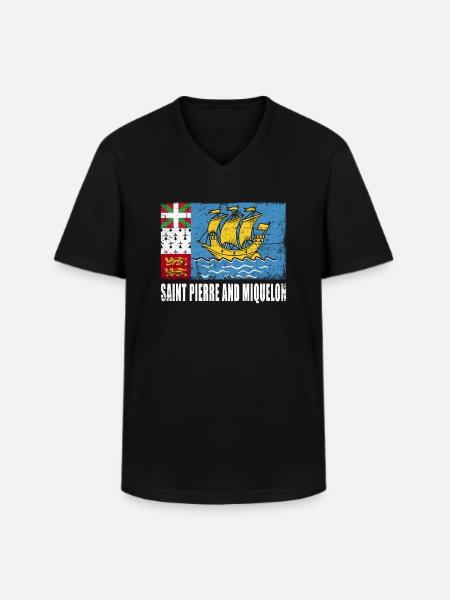 Drapeau de Saint-Pierre-et-Miquelon - T-shirt col V Homme - noir