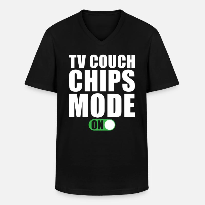 Tv Couch Chips Modus Ein - Männer-T-Shirt mit V-Ausschnitt - Schwarz