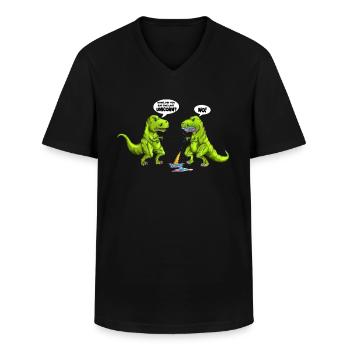 Dinosaurier isst das letzte Einhorn Spaß Witzig - Männer-T-Shirt mit V-Ausschnitt - Schwarz - Vorne - AI Model Male 178 dark (178cm)