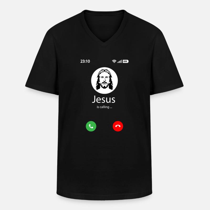 Jesus is calling - Männer-T-Shirt mit V-Ausschnitt - Schwarz