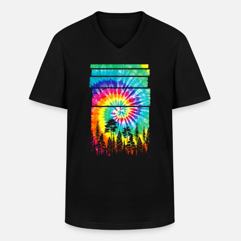 Forest Hippie Batik Nature Trees Forest - Men's V-Neck T-Shirt - black