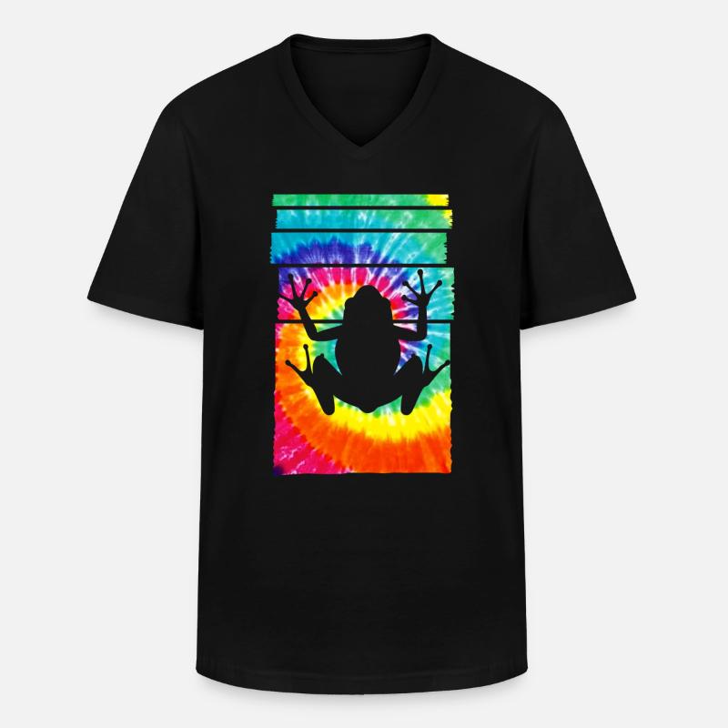 Frog Hippie Tie Dye - Männer-T-Shirt mit V-Ausschnitt - Schwarz