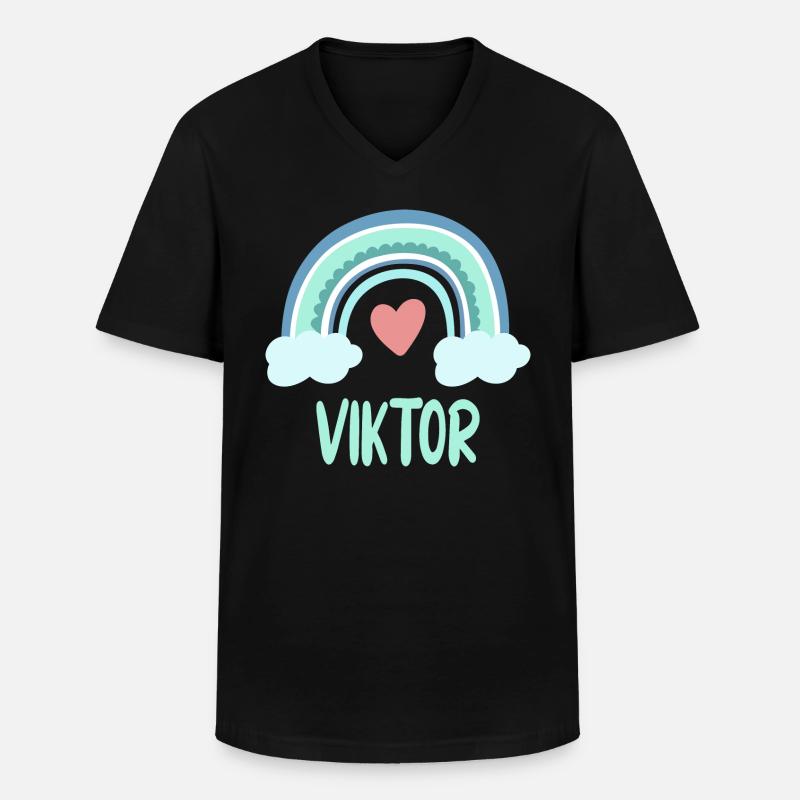 Viktor Name Regenbogen Baby - Männer-T-Shirt mit V-Ausschnitt - Schwarz