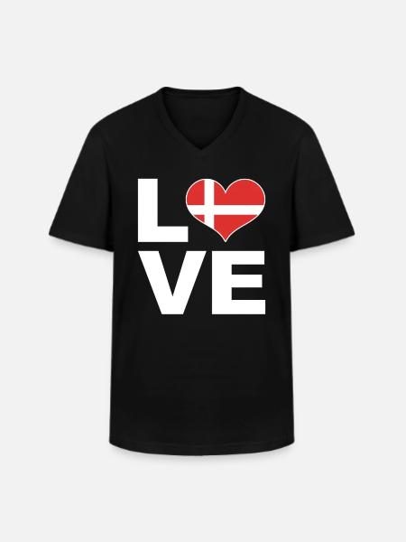 Jeg elsker Danmarks hjerteflag Danmark - Klassisk herre T-shirt med V-udskæring - sort
