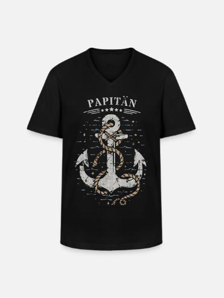 Papitän - Strickmuster - Männer-T-Shirt mit V-Ausschnitt - Schwarz
