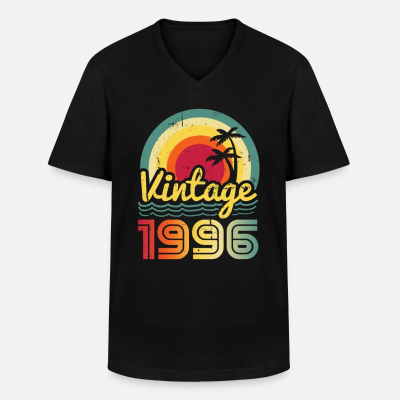 1996 - Männer-T-Shirt mit V-Ausschnitt - Schwarz