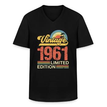 1961 - T-shirt col V Homme - noir - Devant - AI Model Male 178 dark (178cm)