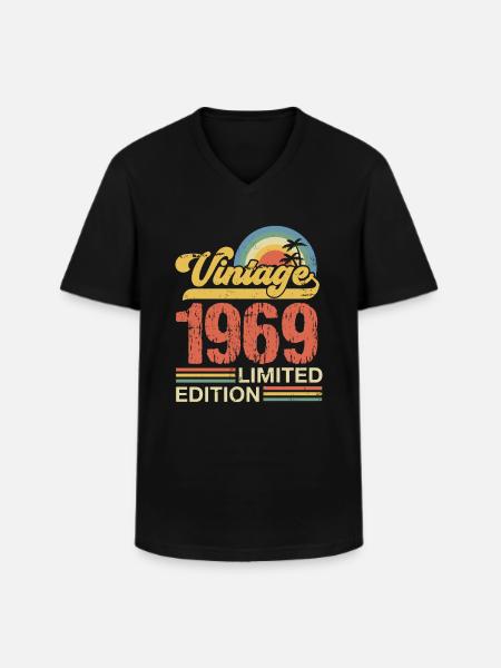 1969 - T-shirt col V Homme - noir