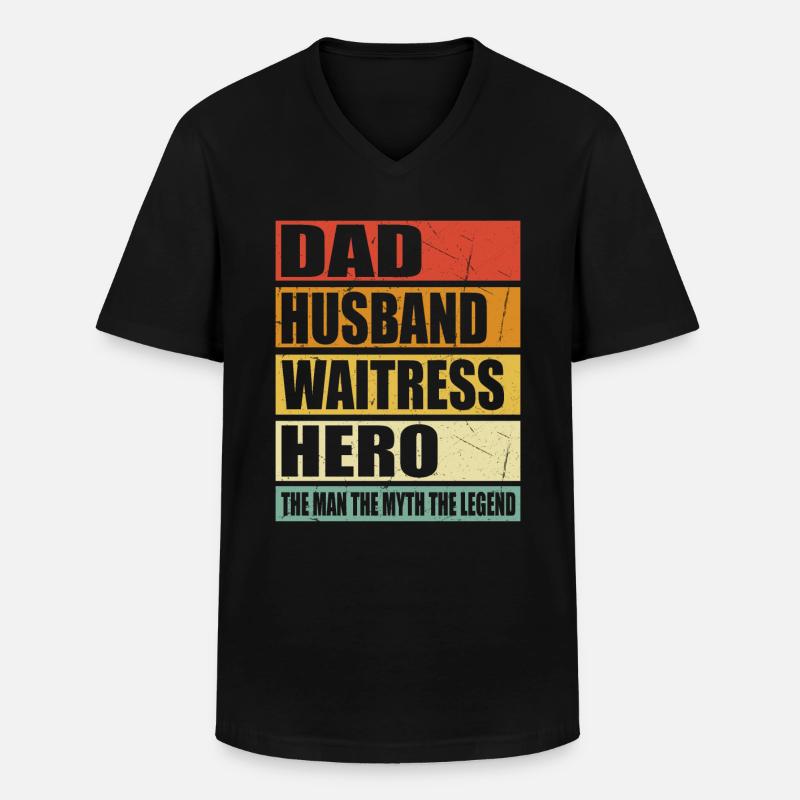 Vater Ehemann Kellnerin Held - Männer-T-Shirt mit V-Ausschnitt - Schwarz