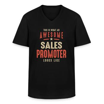 Funny Awesome Sales Promoter Job Occupation - Men's V-Neck T-Shirt - black - Front - AI Model Male 178 dark (178cm)