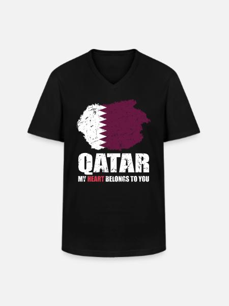 Qatar Flag - Men's V-Neck T-Shirt - black