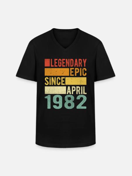 Birthday April 1982 Legendary epic - Men's V-Neck T-Shirt - black