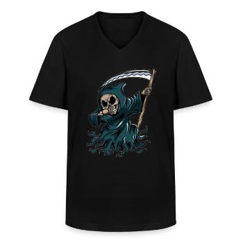 Sensenmann Kürbis Leuchtendes Halloween Dabbing - Männer-T-Shirt mit V-Ausschnitt - Schwarz - Vorne - AI Model Male 178 dark (178cm)