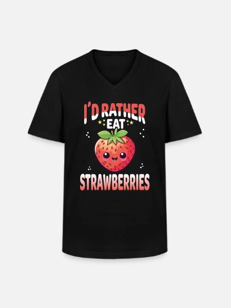 Strawberries Kawaii - Men's V-Neck T-Shirt - black