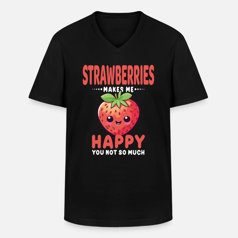 Erdbeere Kawaii - Männer-T-Shirt mit V-Ausschnitt - Schwarz