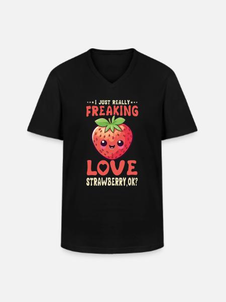 Erdbeere Kawaii - Männer-T-Shirt mit V-Ausschnitt - Schwarz