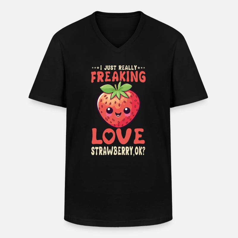 Erdbeere Kawaii - Männer-T-Shirt mit V-Ausschnitt - Schwarz