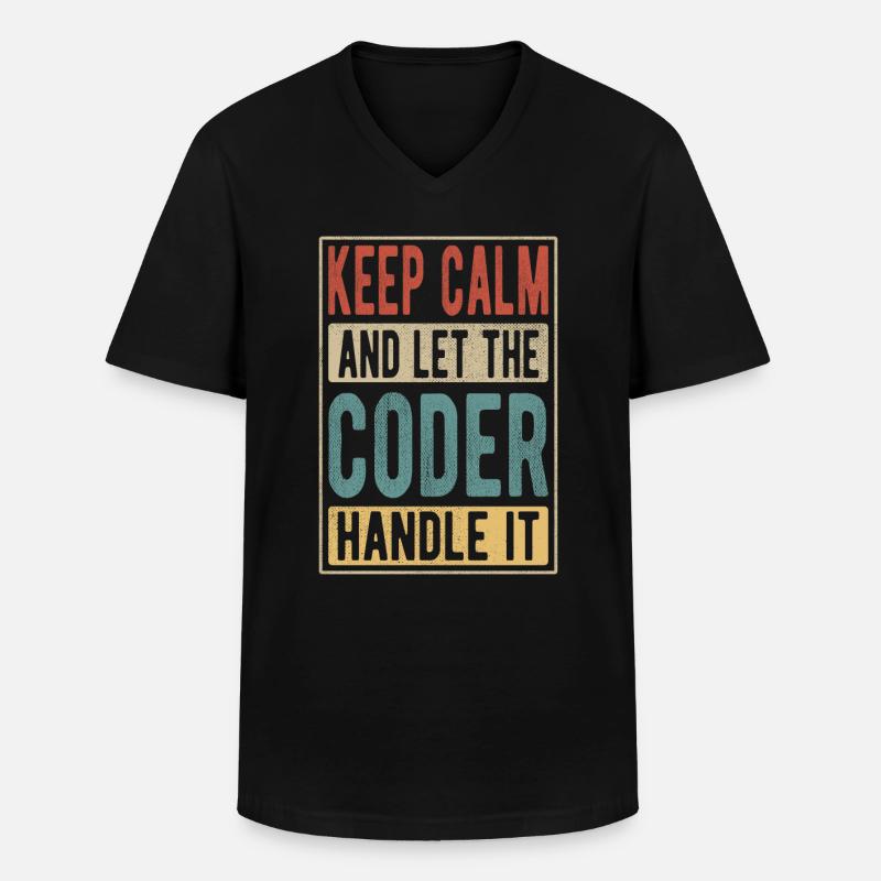 Coder Retro Cadeau - T-shirt col V Homme - noir