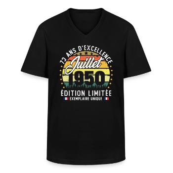 Vintage 1950 Juillet Rétro Anniversaire 73 Ans - T-shirt col V Homme - noir - Devant - AI Model Male 178 dark (178cm)