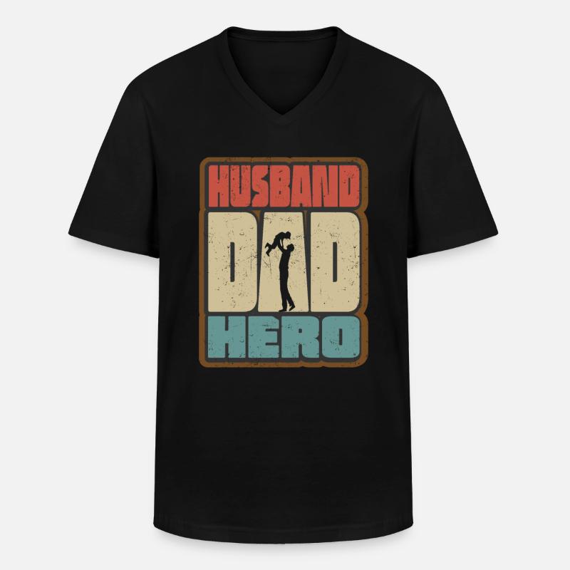 Ehemann Papa Held Retro - Männer-T-Shirt mit V-Ausschnitt - Schwarz
