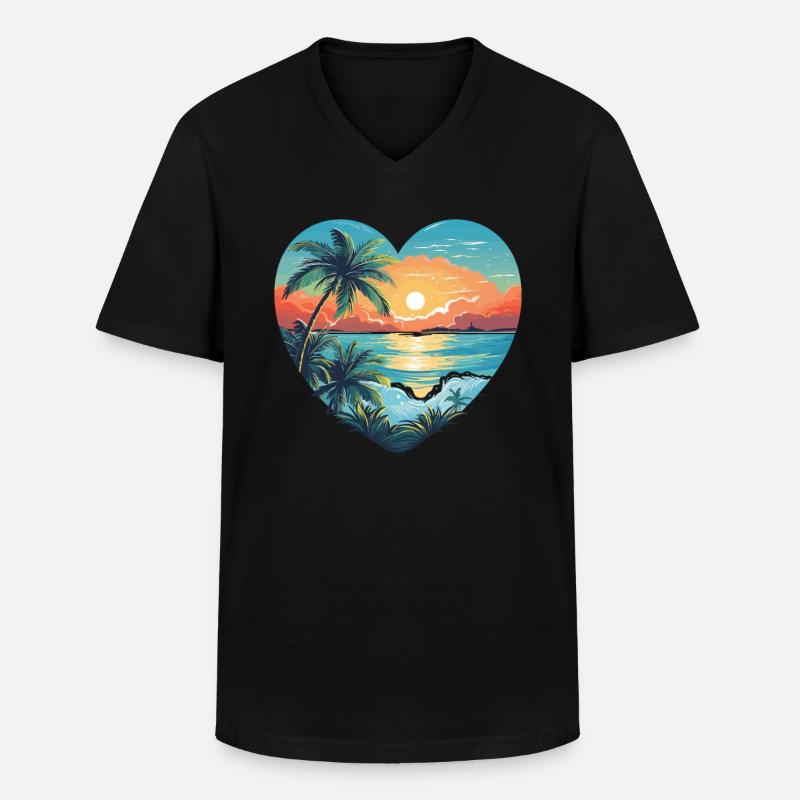 Strand Liebe - Männer-T-Shirt mit V-Ausschnitt - Schwarz